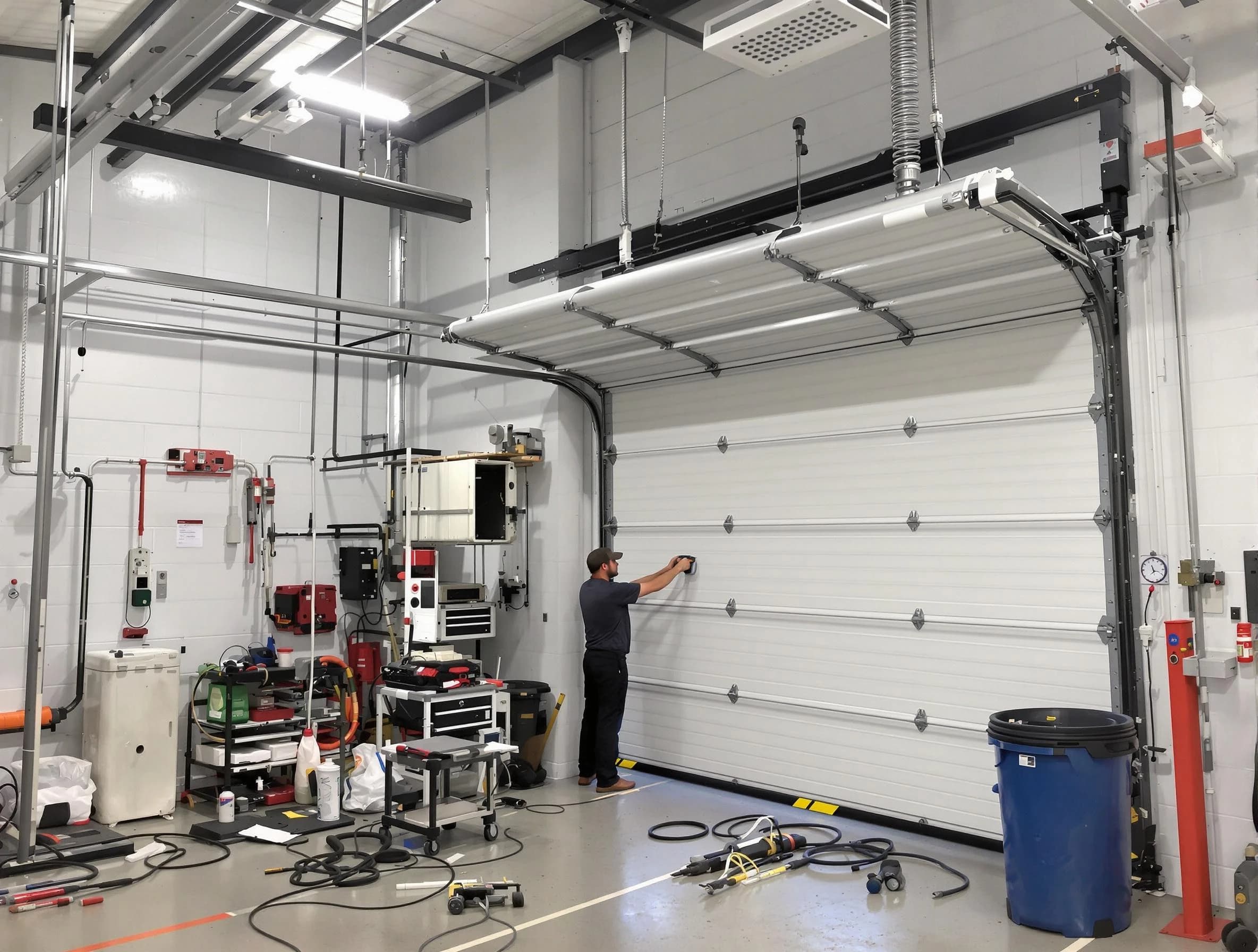 New River Garage Door Repair certified technician performing commercial door repair at a New River business facility