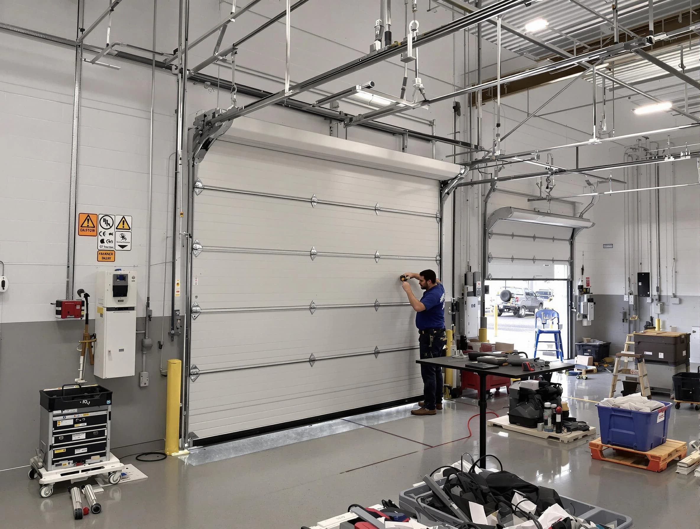 Commercial garage door repair being performed by New River Garage Door Repair expert in New River