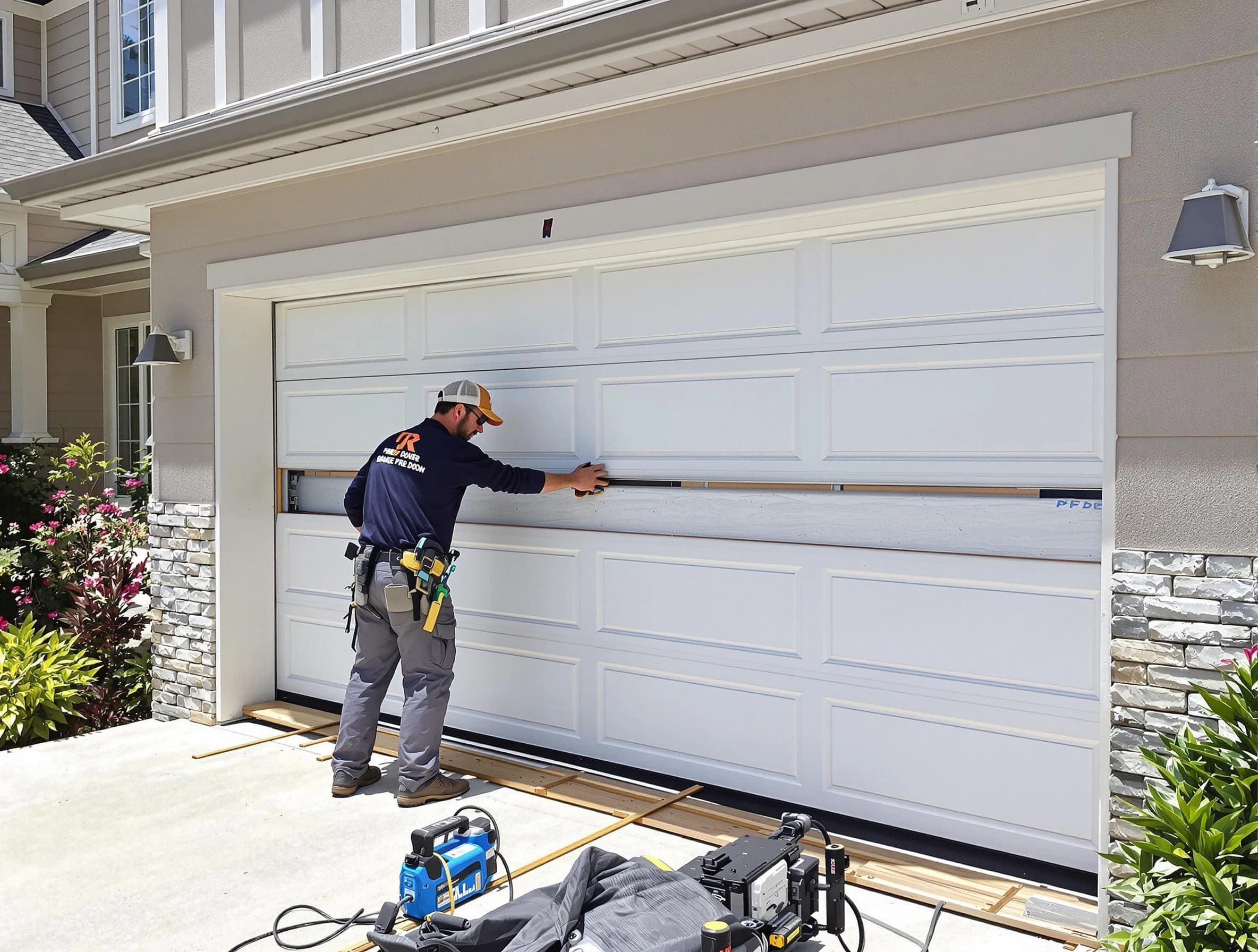 New River Garage Door Repair team performing complete garage door replacement at New River residence