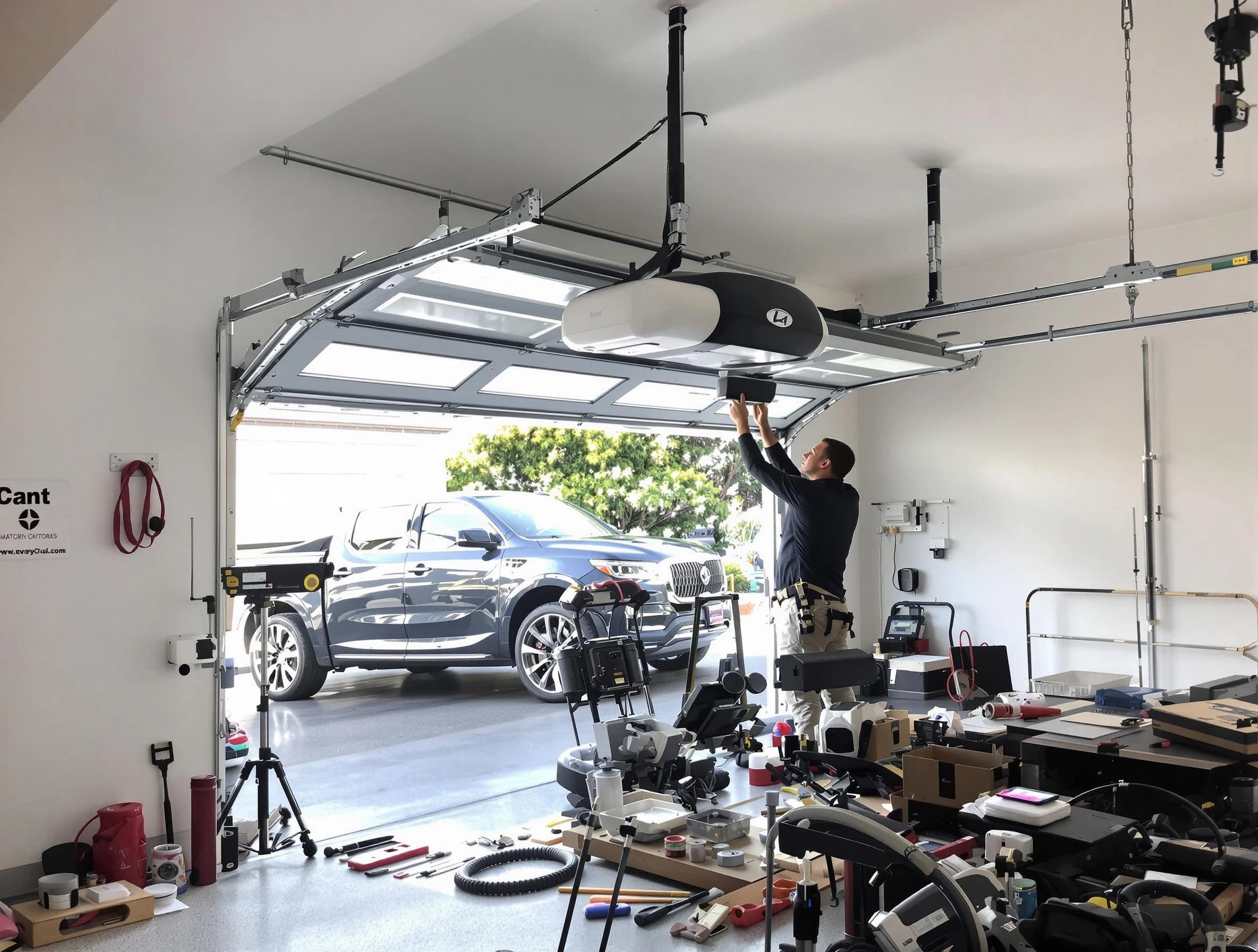 New River Garage Door Repair specialist installing smart garage door opener system in New River home