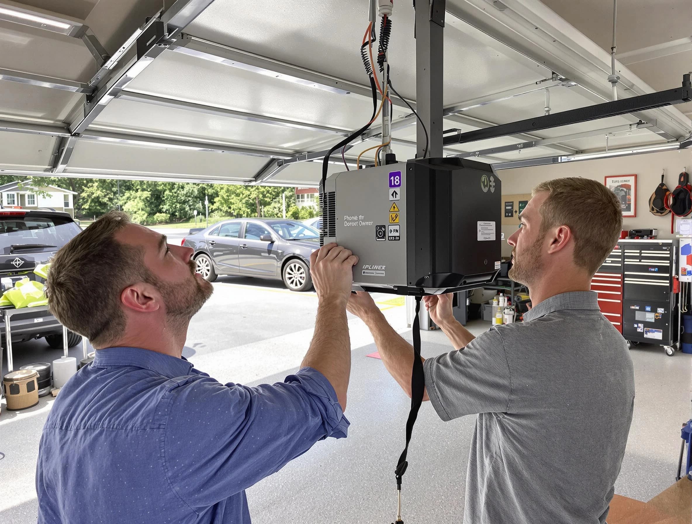 New River Garage Door Repair technician installing garage door opener in New River