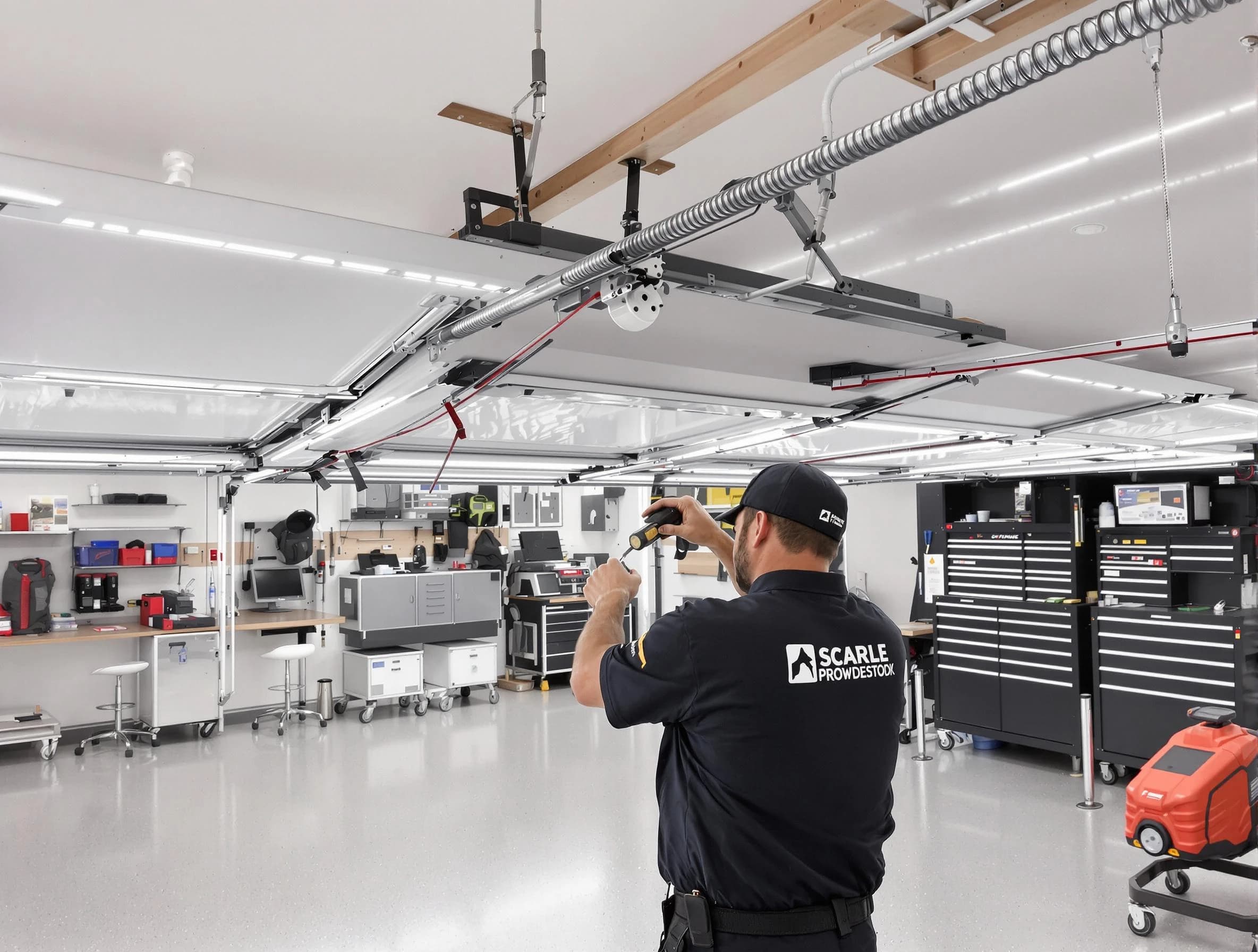 New River Garage Door Repair technician repairing overhead garage door in New River