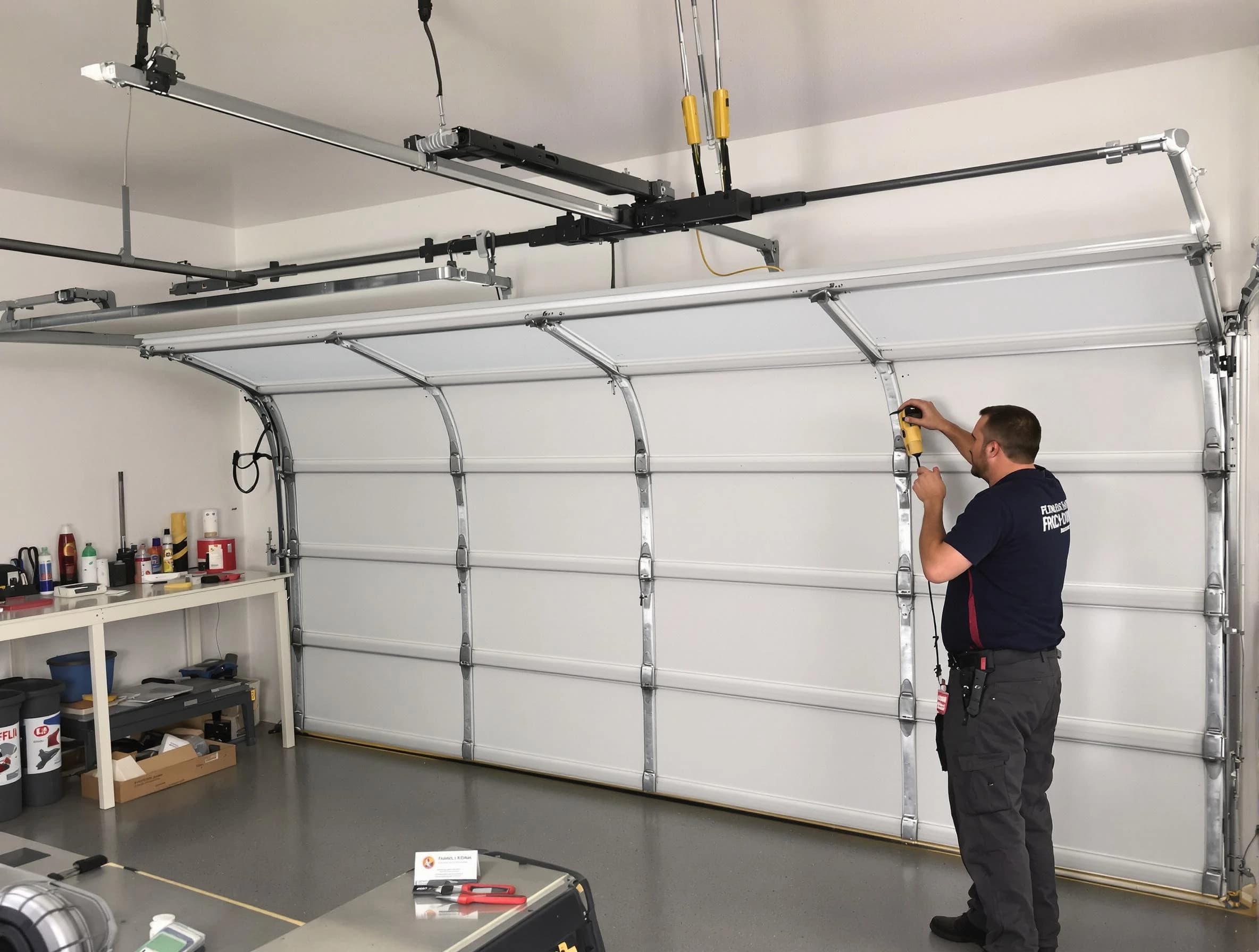 New River Garage Door Repair certified technician performing overhead door system repair in New River