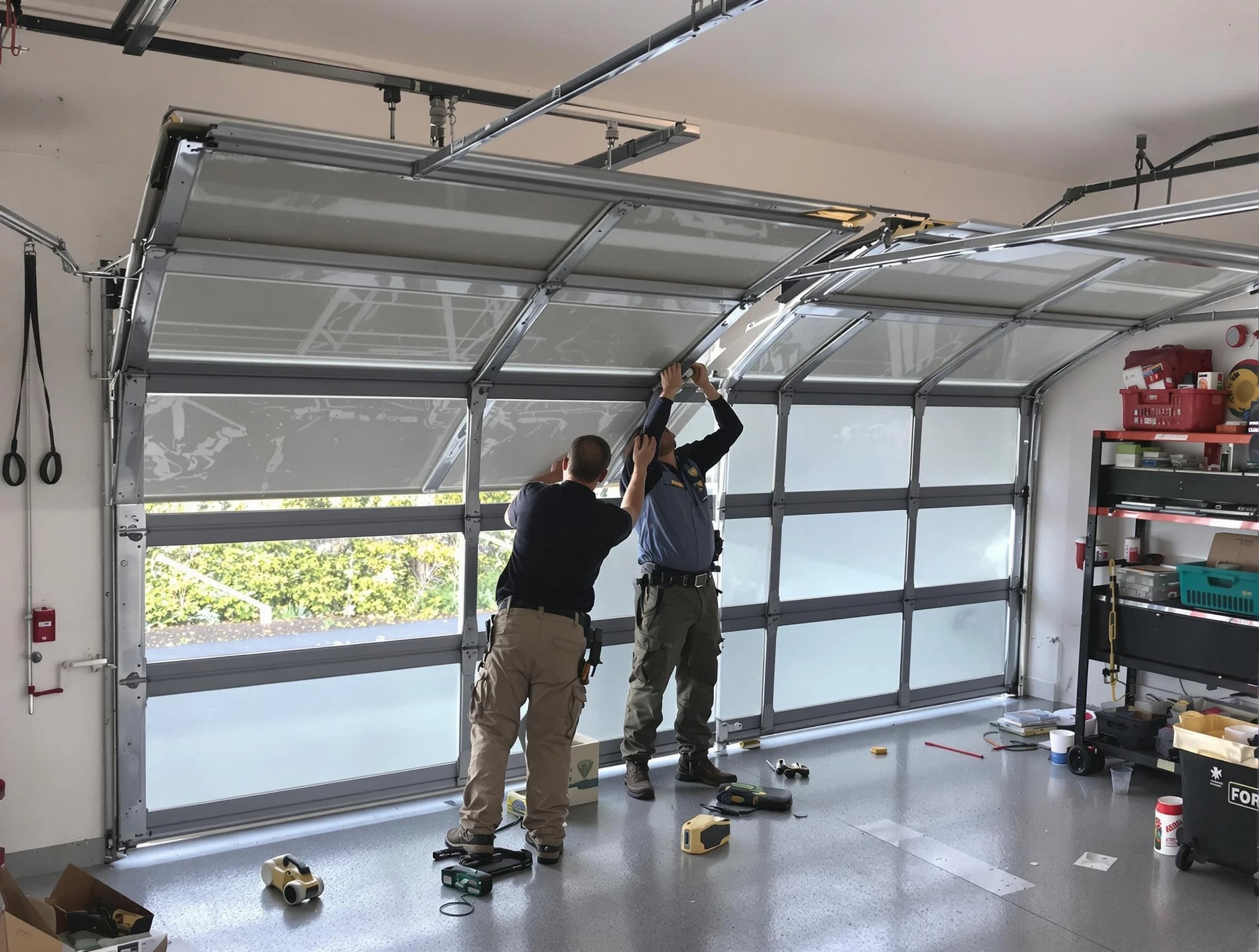 New River Garage Door Repair expert performing precise panel replacement on New River garage door