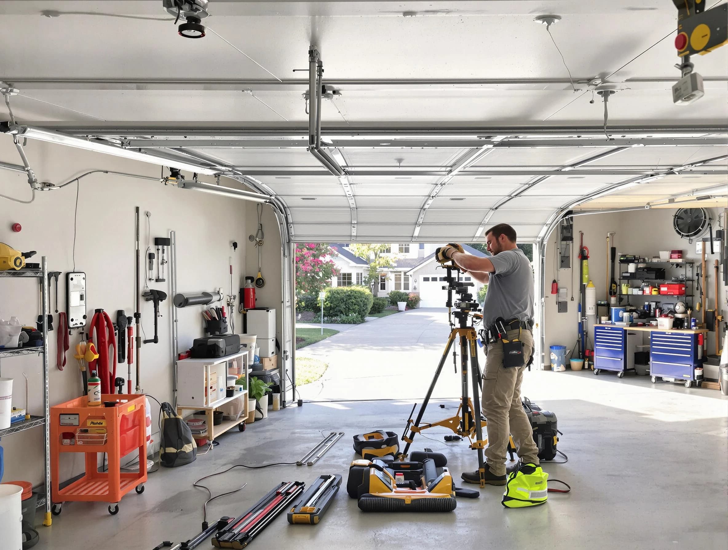 New River Garage Door Repair specialist performing laser-guided track alignment in New River